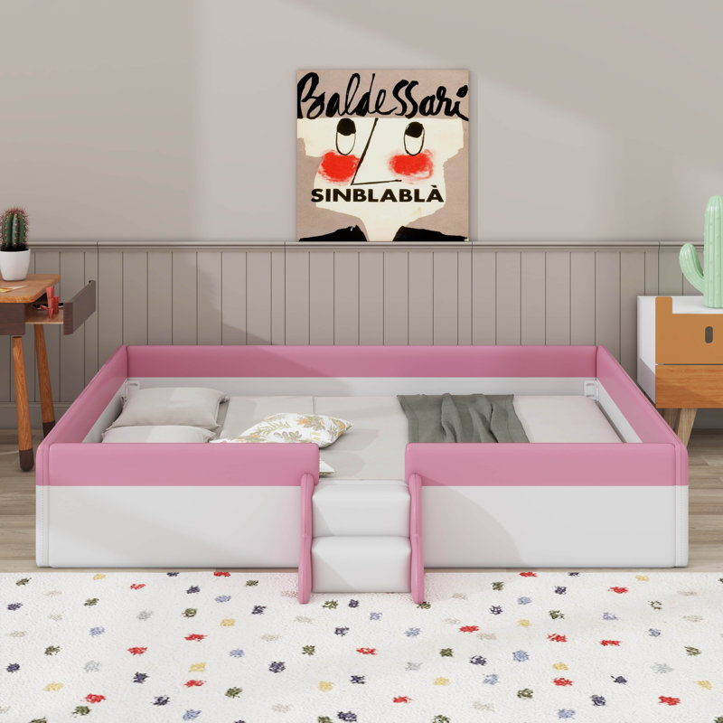 Upholstered Daybed With Fence And Stairs, Queen