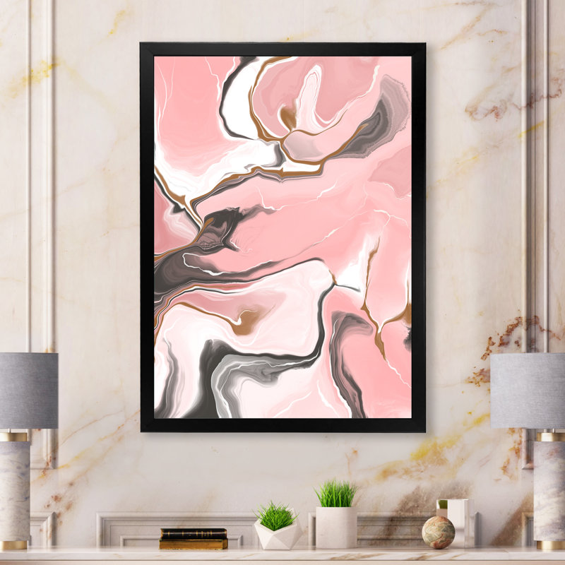 Art abstrait liquide sur marbre rose - impression sur toile moderne, Toile avec cadre photo noir, L 24 po x H 36 po