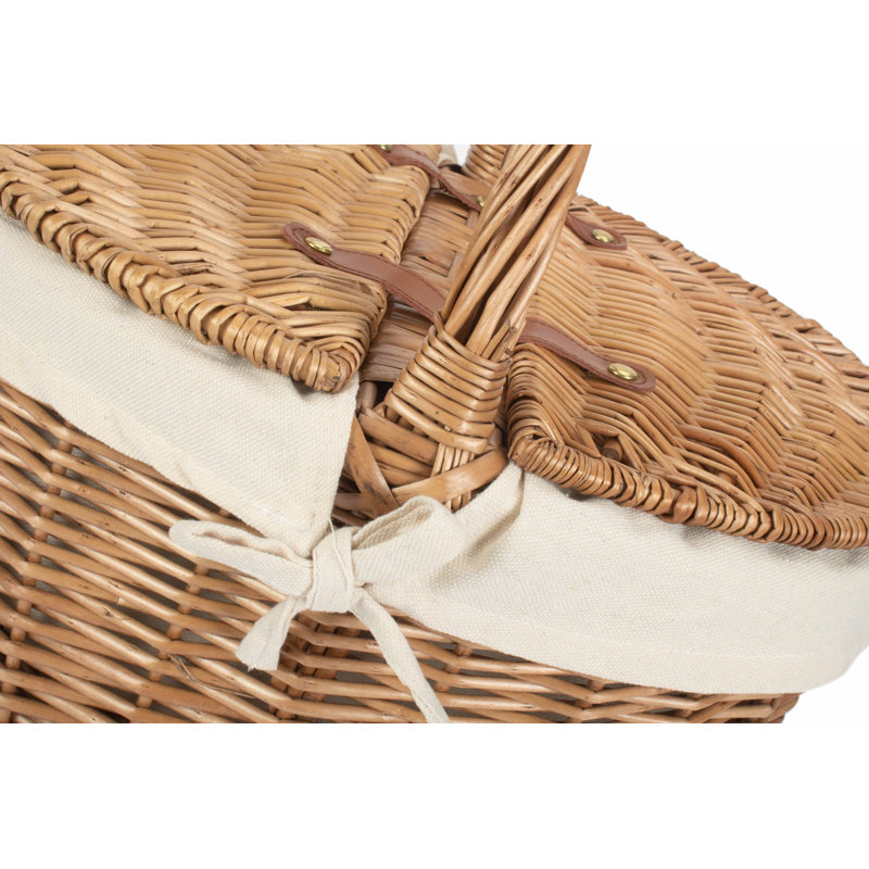 Wicker Lidded Oval Picnic Hamper Basket with Lining