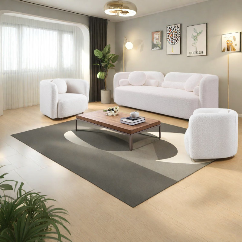 Ensemble de canapés modernes, tissu blanc Boucle 2 plus 1 plus 1, Japon