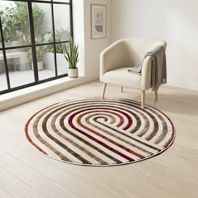 Alexia Collection Geometric Modern & Contemporary Area Rug, 8'1 Round