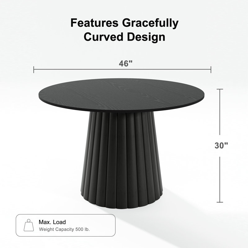 Table de salle à manger en bois massif, Noir, noir, noir, noir, H 30 po x L 46 po x l 46 po