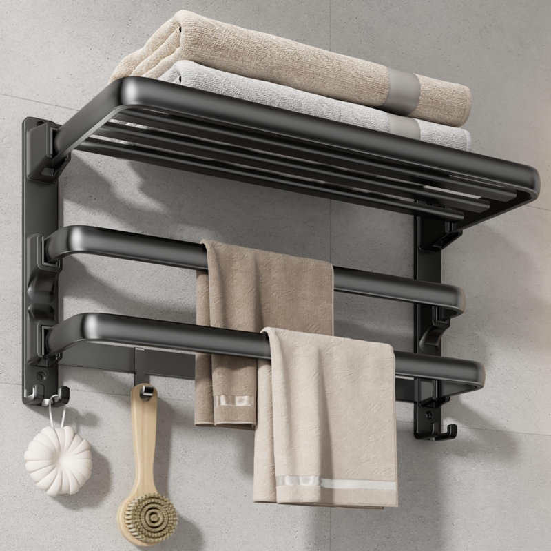 Porte-serviettes pliable 24 po, Noir mat