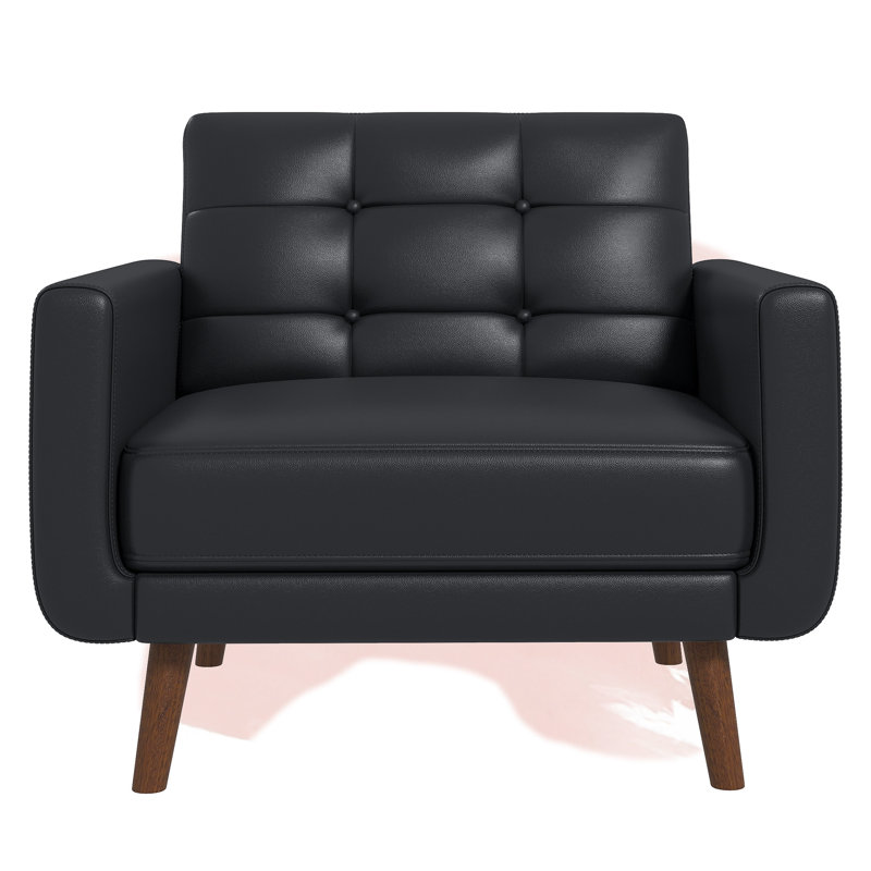 36.61" Wide Upholstered Faux Leather Accent Chair With Tufted Seat (Set of 3 ), Black