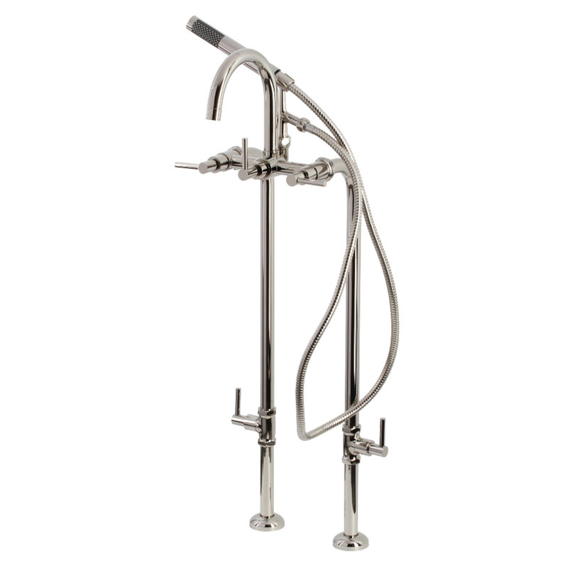 Robinet de baignoire autoportant Kingston avec ligne d'alimentation et valve d'arrêt Kingston, Nickel poli