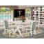 L'ensemble de table de salle à manger 5 pièces comprend une table de cuisine rectangulaire avec pieds en X et 4 chaises de salle à manger Parson en tissu bleu bébé, lin brossé blanc-1139554990-1139554991-1139554977