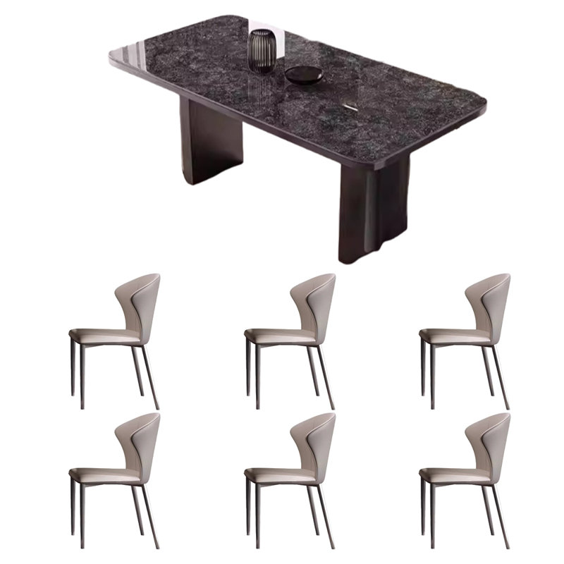 Table de salle à manger et chaise Light Luxury, Noir, noir, noir, noir, H 29,5 po x L 78,7 po x l 35,4 po
