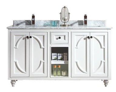 Base de salle de bain double 60 po uniquement meuble-lavabo Mundy, Blanc