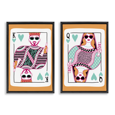  King & Queen of Hearts 2 PC Framed Floater Canvas Set by JJ Design House LLC