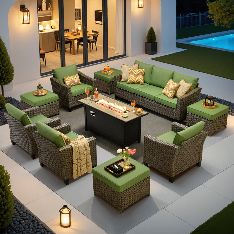 Eaker 10 Piece Seating Group with Cushions, Beige, Yes