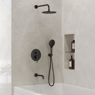 Système de douche à effet pluie de 23 cm (9 po) avec robinetterie à pression équilibrée, montage mural, douchette à main à 3 fonctions et bec de baignoire inclus