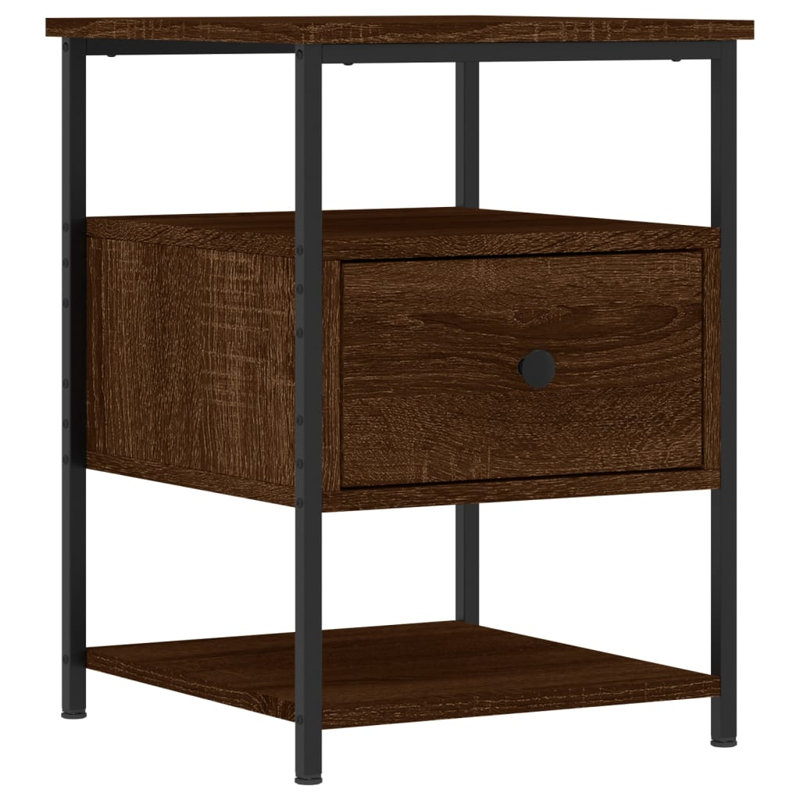 Agshin 40cm W Iron Bedside Table, Brown Oak, Set of 2