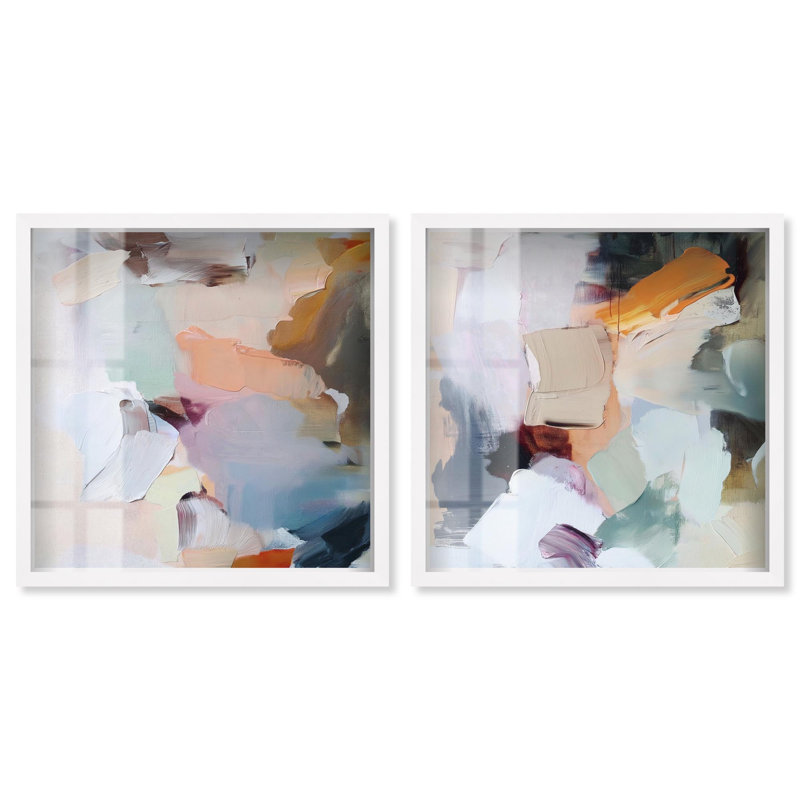 «Neutral Nirvana Set Shadowbox Print Neutral Wall Decor» par Art Remedy, cadre blanc, 40 x 40, H 41 po x l 41 po, White Frame