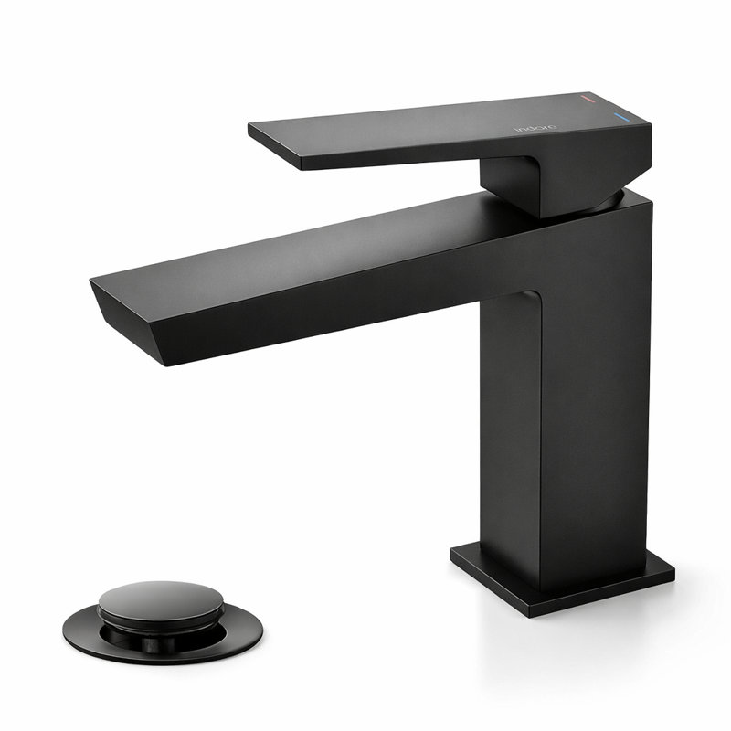 Robinet pour salle de bain à poignée simple avec drain, Noir mat