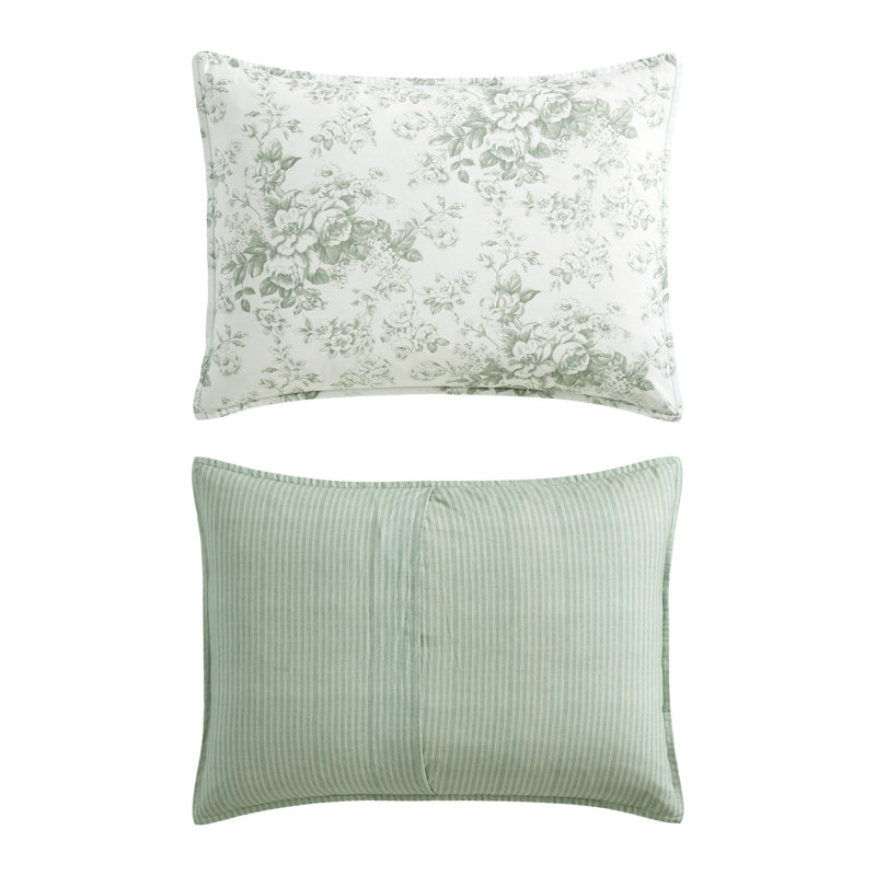 Twin Green Floral Cotton Reversible Comforter Set