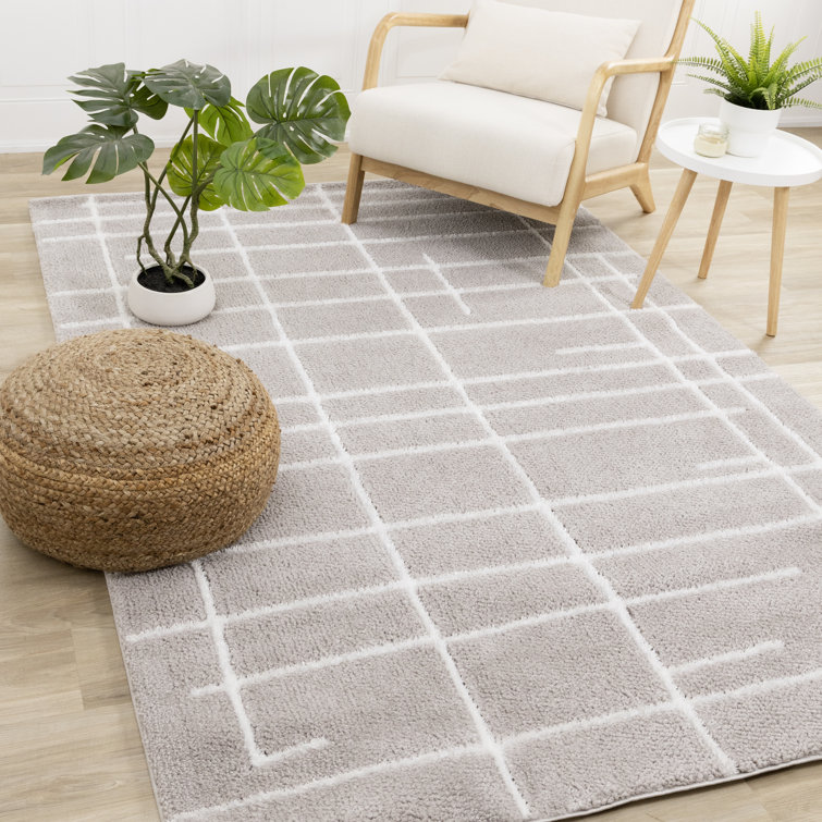 Dilmore Soft Gray White Broken Grid Indoor Area Rug