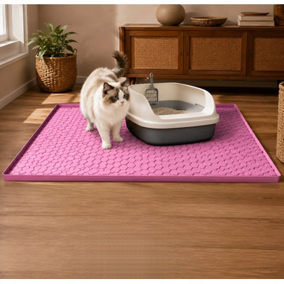 Tapis de litière en silicone rose de grande taille (34 x 22 pouces) pour litière, doté d'une construction imperméable, antidérapante et durable et d'une surface facile à nettoyer.
