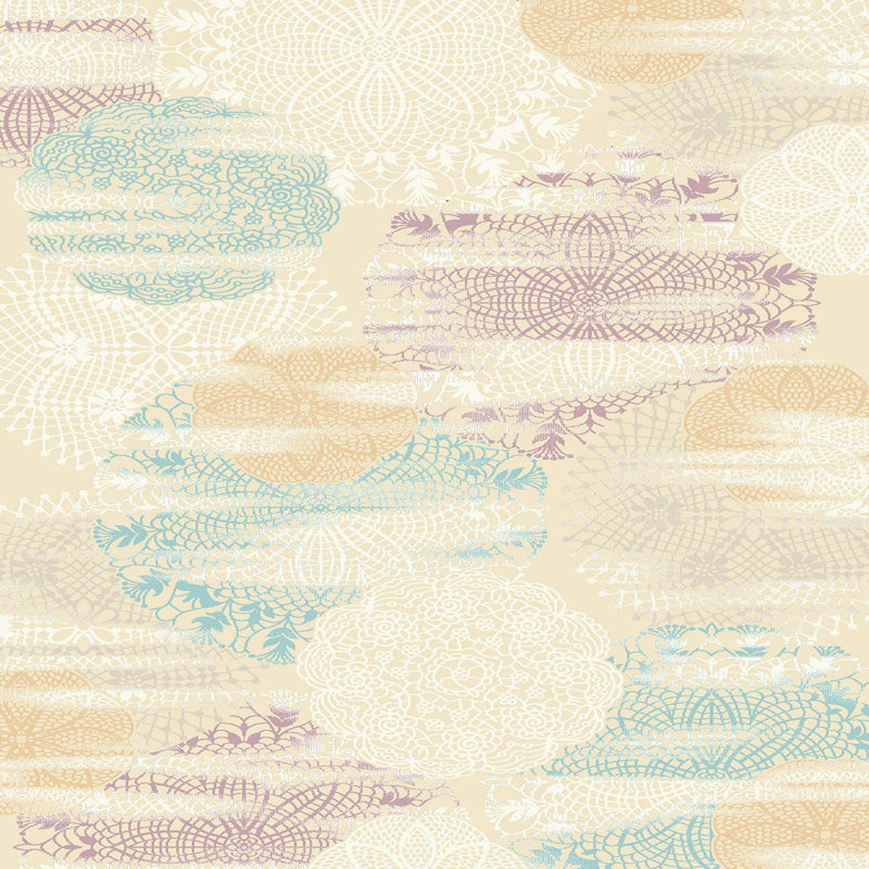 Tapis bleu / mauve / beige en polyester tissé à la machine Mckeel, Rectangle 2 pi 7 po x 4 pi 11 po