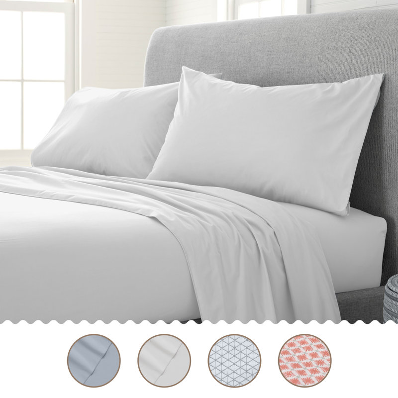 Comfort Wash 200 Thread Count Geometric 100% Cotton Percale Sheet Set, Full, Soft White