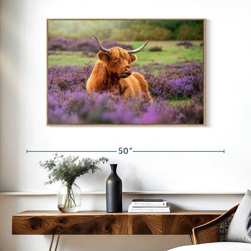 Highland Cow Paradise, Cadre flottant en bois naturel, 40 po x 27 po