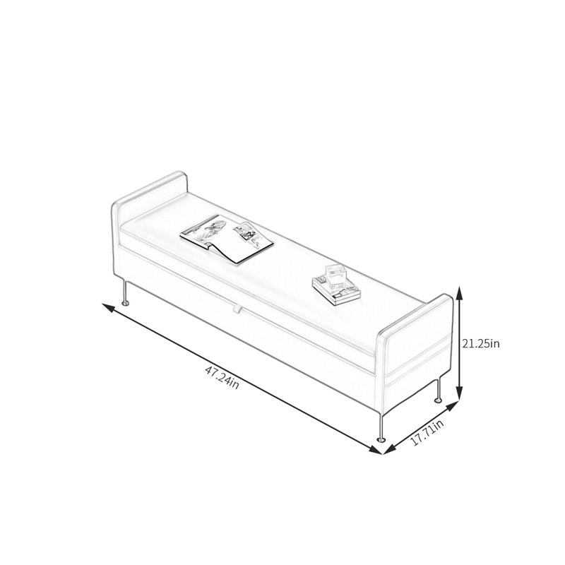 Banc de rangement rembourré Temeshia, Gris foncé, H 21,25 po x l 47,24 po x P 17,71 po