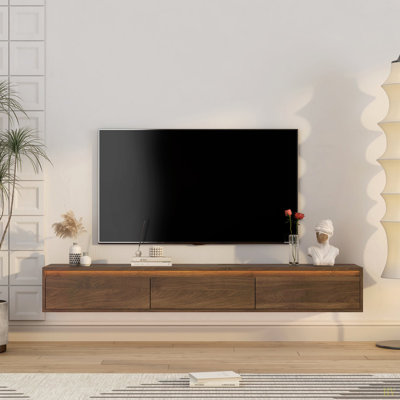 Floating TV Stand, Wall Mounted TV Shelf With Led Lights & Power Outlet,High Gloss TV Cabinet For Wood Tv Stands For Living Room