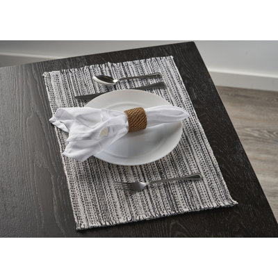 Lannie Hand-Made Black/White 100% Cotton Striped Placemat, Set fo 4