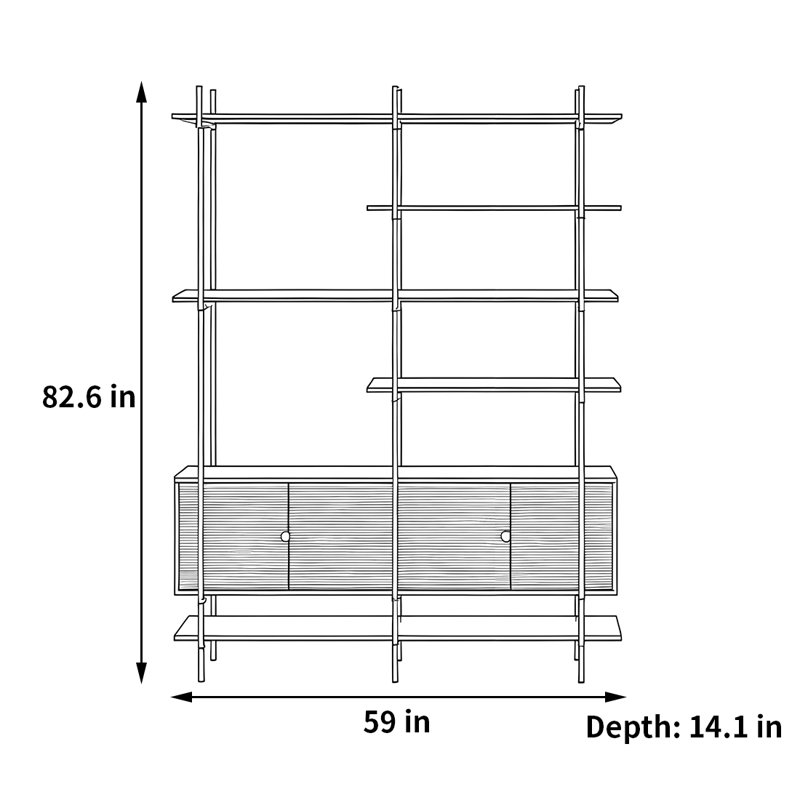 Bassilly, (6 Shelves) 82.6"H x 59"W x 14.1"D, Walnut