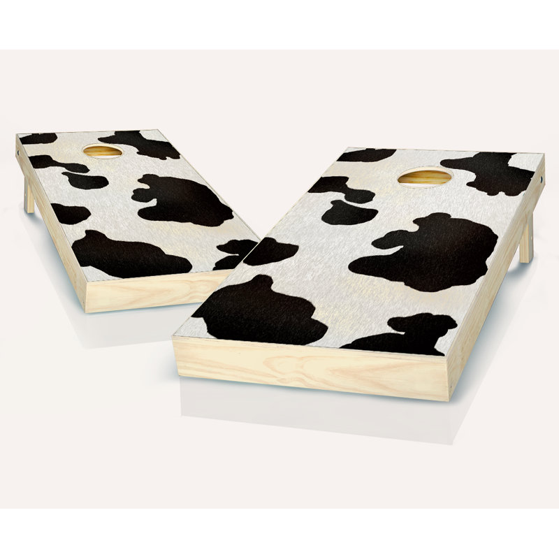 Ensemble de cornhole en bois de vache 2 'x 4' avec sacs, Rouge / Orange
