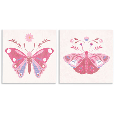 Ensemble de 2 plaques murales Pink Folk Butterflies, design par Kim Allen