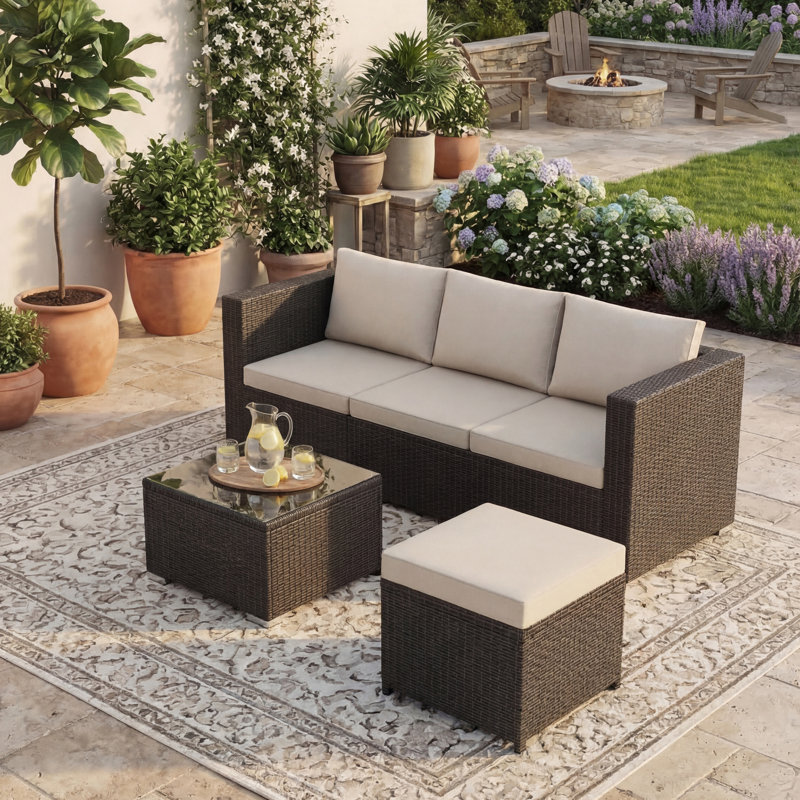 Kucharski Rattan 4 - Person Seating Group with Cushions, UKFR Certified, Brown