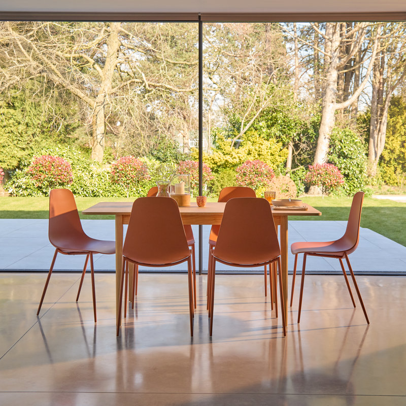 Whitewash Extendable Dining Table Set - 6 Seater - Burnt Dining Chairs, Orange