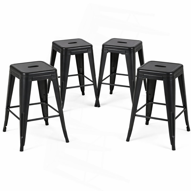 Tabouret à hauteur de comptoir 24 po, ensemble de 4 tabourets de bar en métal sans dossier, empilable, amovible et facile à assembler, pour économiser de l'espace pour un îlot de cuisine / bar / café / salle à manger