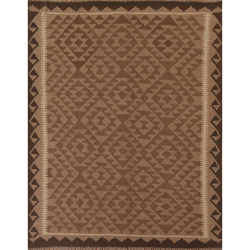 Brown Kilim Reversible Wool Area Rug 5x7