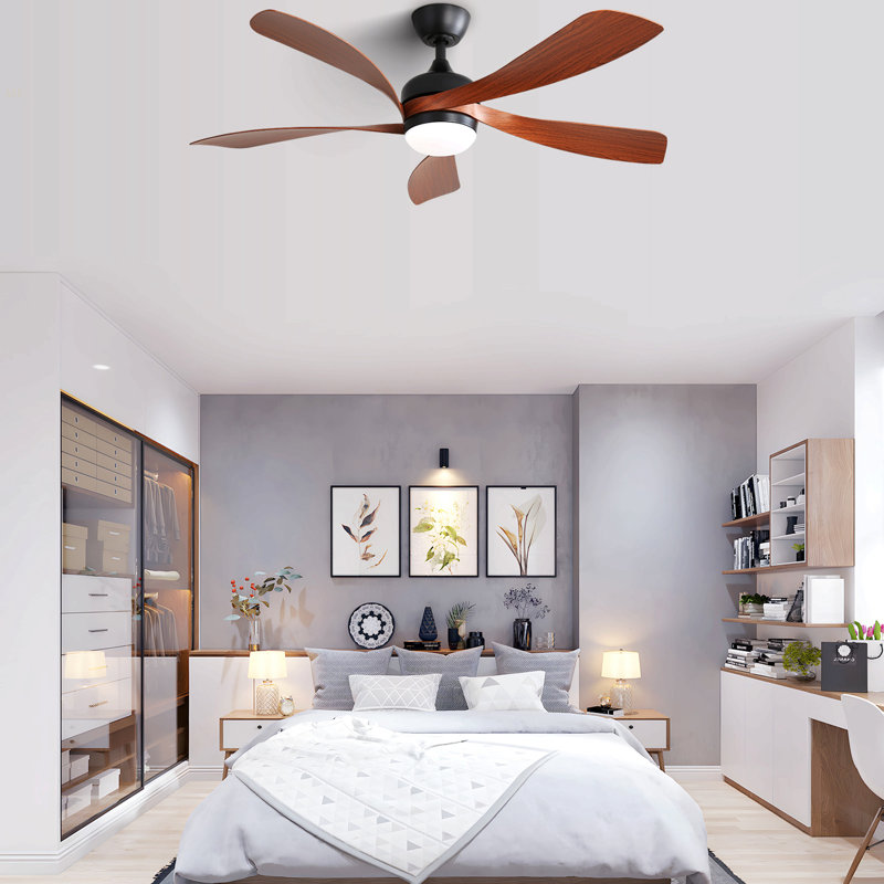 52 Inch Modern Ceiling Fan With 3 Color Dimmable Led Light 5 ABS Blades Remote Control Reversible DC Motor, Black, Walnut
