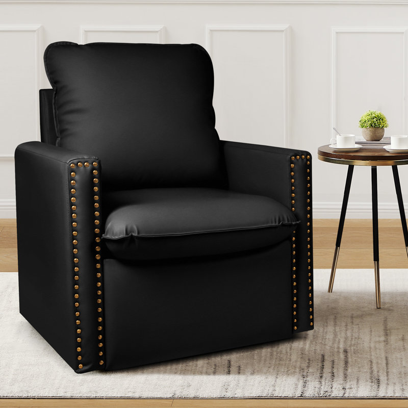 Fauteuil pivotant en faux cuir 29,13 po de largeur à 360 degrés, Noir