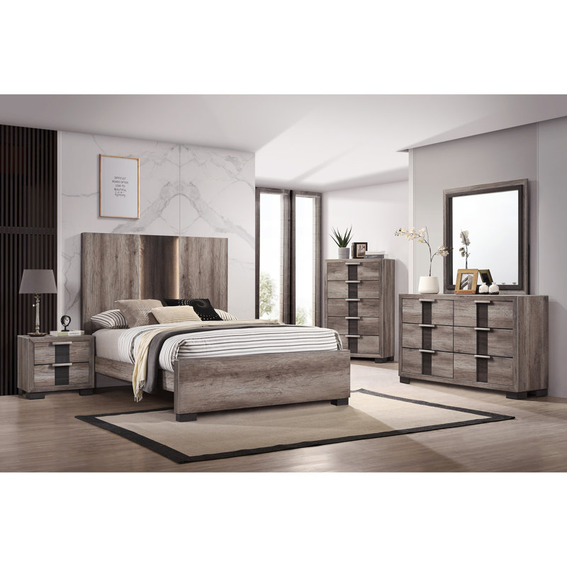 Tête de lit contemporaine à panneau lumineux en bois 1pc, King, Beige / brun