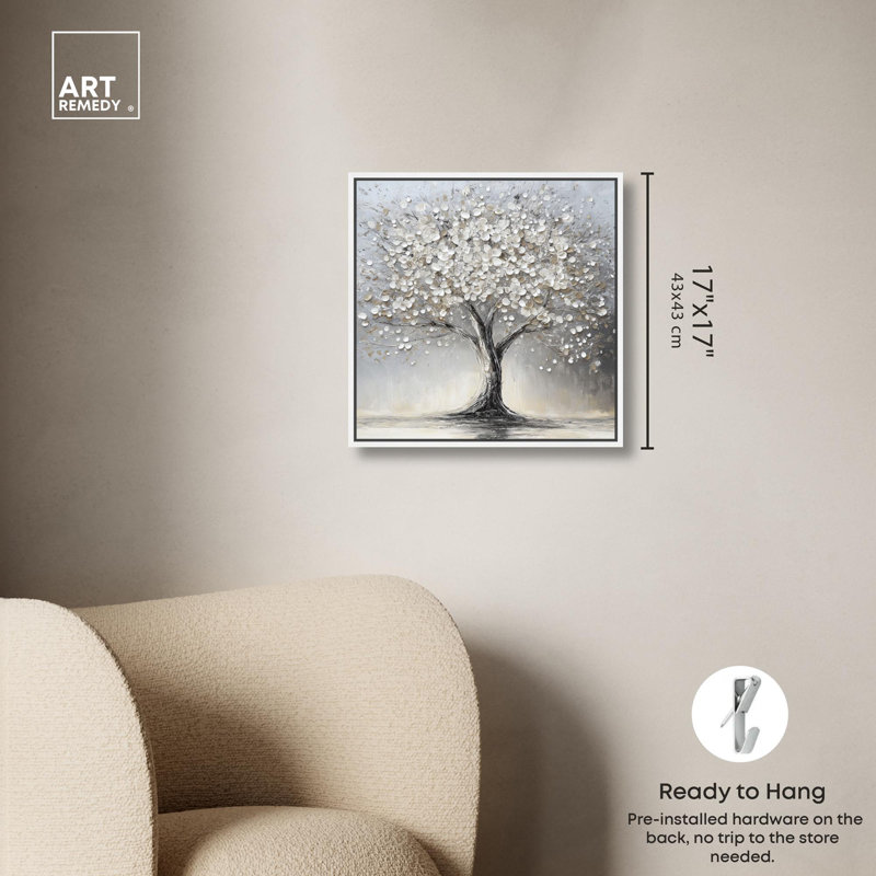 «Pure Leaf Veil», toile classique par Art Remedy, Cadre flottant blanc, H 17 po x l 17 po x P 1,8 po