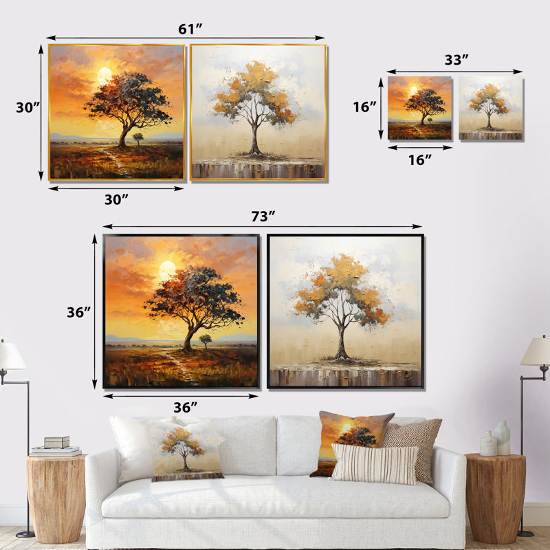 Baobab The Guardians - ensemble de 2 collages floraux carrés, Cadre flottant noir, H 16 po x l 33 po