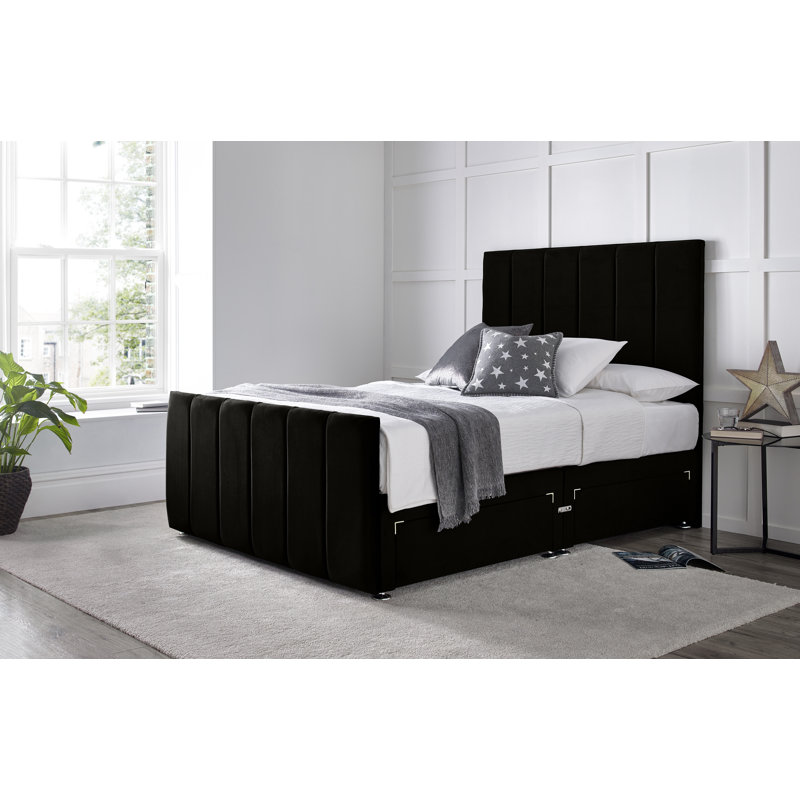 Cadebrooke Divan Bed with 54" Floorstanding Headboard, Black, Super King (6'), 2 Right Drawers