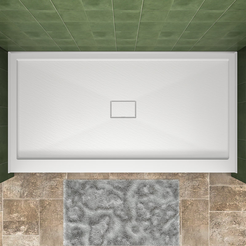 60" W x 30" D Solid Surface Single Threshold Shower Pan Base with Drain Cover Included, Textured Surface Slip-Resistant Shower Base Pan, White, Center Drain