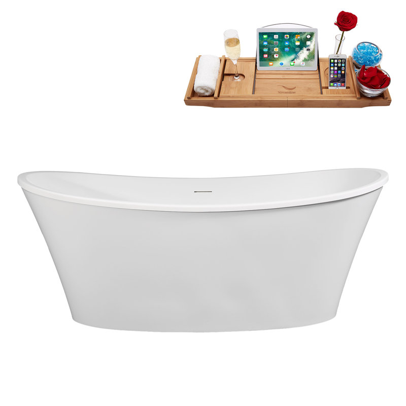 63" Streamline Soaking Freestanding Tub and Tray With Internal Drain, Matte Oil Rubbed Bronze