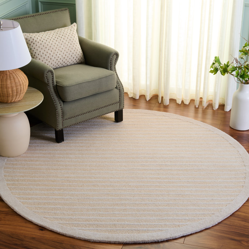 Ebony Hand Tufted Wool/Cotton Striped Rug in Beige/Ivory, Round 6'