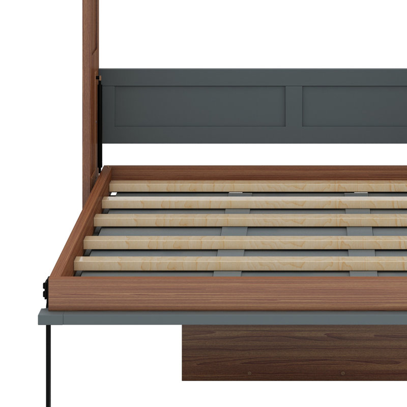 Lit escamotable avec bureau escamotable Murphy, Noyer / gris