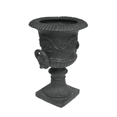 Urne à fleurs en oxyde de magnésium dans le jardin - H 28,49 po en béton gris antique, conception romaine avec accents, base carrée, légère, sans assemblage, convient à diverses plantes gris béton, embellissements botaniques,