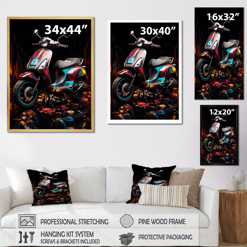 Pop Art Scooter Blaze I sur toile, H 44 po x l 34 po x P 1,5 po, Cadre flottant doré