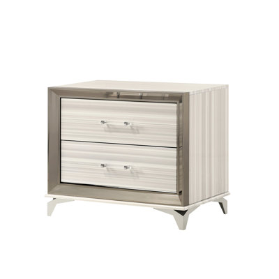 Star White Nightstand With Modern Aesthetic, White Finish, Spacious Storage, Built-in Led, 2 Drawers, Dual Drawer Slides Nightstand: Drawers Glides, A
