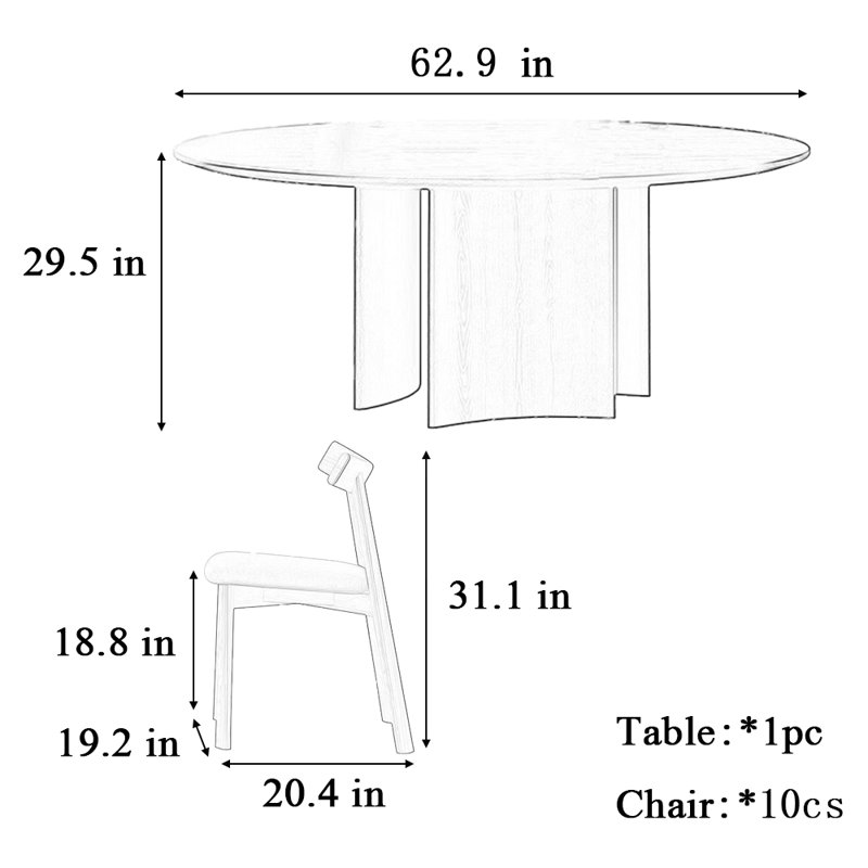 Table de salle à manger ronde moderne et luxueuse avec chaise, H 29,5 po x L 62,9 po x l 62,9 po