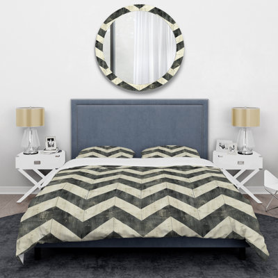 Ensemble de housse de couette moderne à chevrons beige et gris I