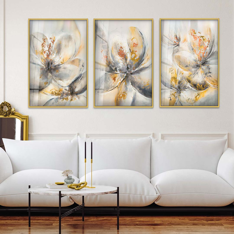 Élégante peinture décorative en verre trempé (3 pièces), 19,7 po x 27,6 po | 100% verre trempé (épaisseur: 0,16 pouce) et cadre 100% aluminium | Parfait pour la décoration intérieure moderne, design élégant et durable